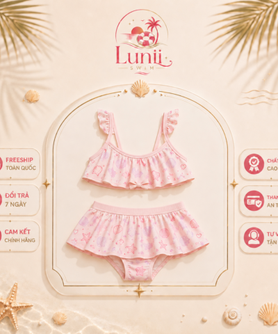 Đồ Bơi Bé Gái Lunii Hồng Pastel Dễ Thương – Thiết Kế Công Chúa Biển Xinh Xắn