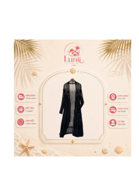 Áo khoác len lưới màu đen
