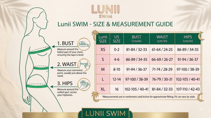 bảng size đồ bơi nữ Lunii hướng dẫn chọn kích thước